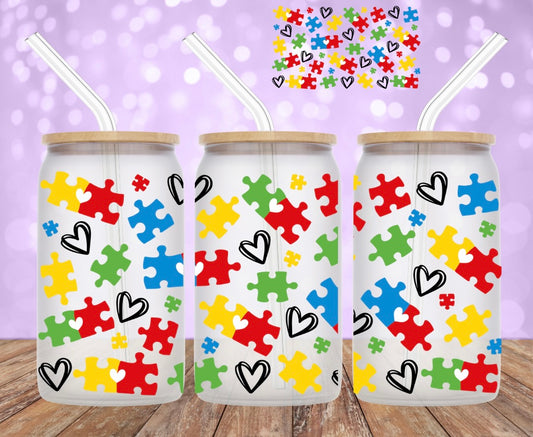 20 OZ AUTISM PUZZLE HEART  UV DTF WRAP