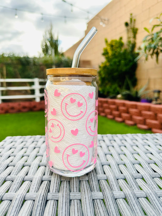 LOVE SMILEY FACE CAN GLASS