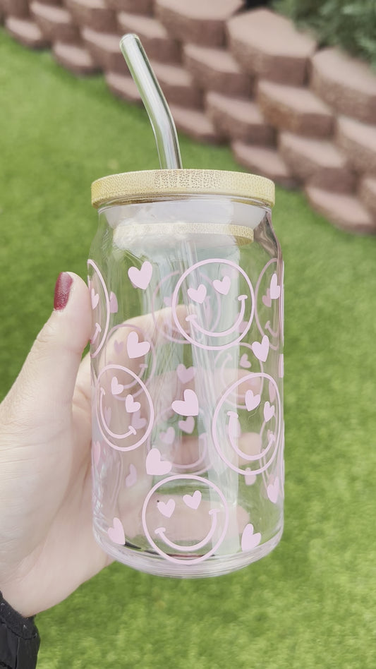 LOVE SMILEY FACE CAN GLASS