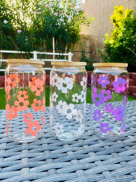 RETRO DAISY FLOWERS CAN GLASS