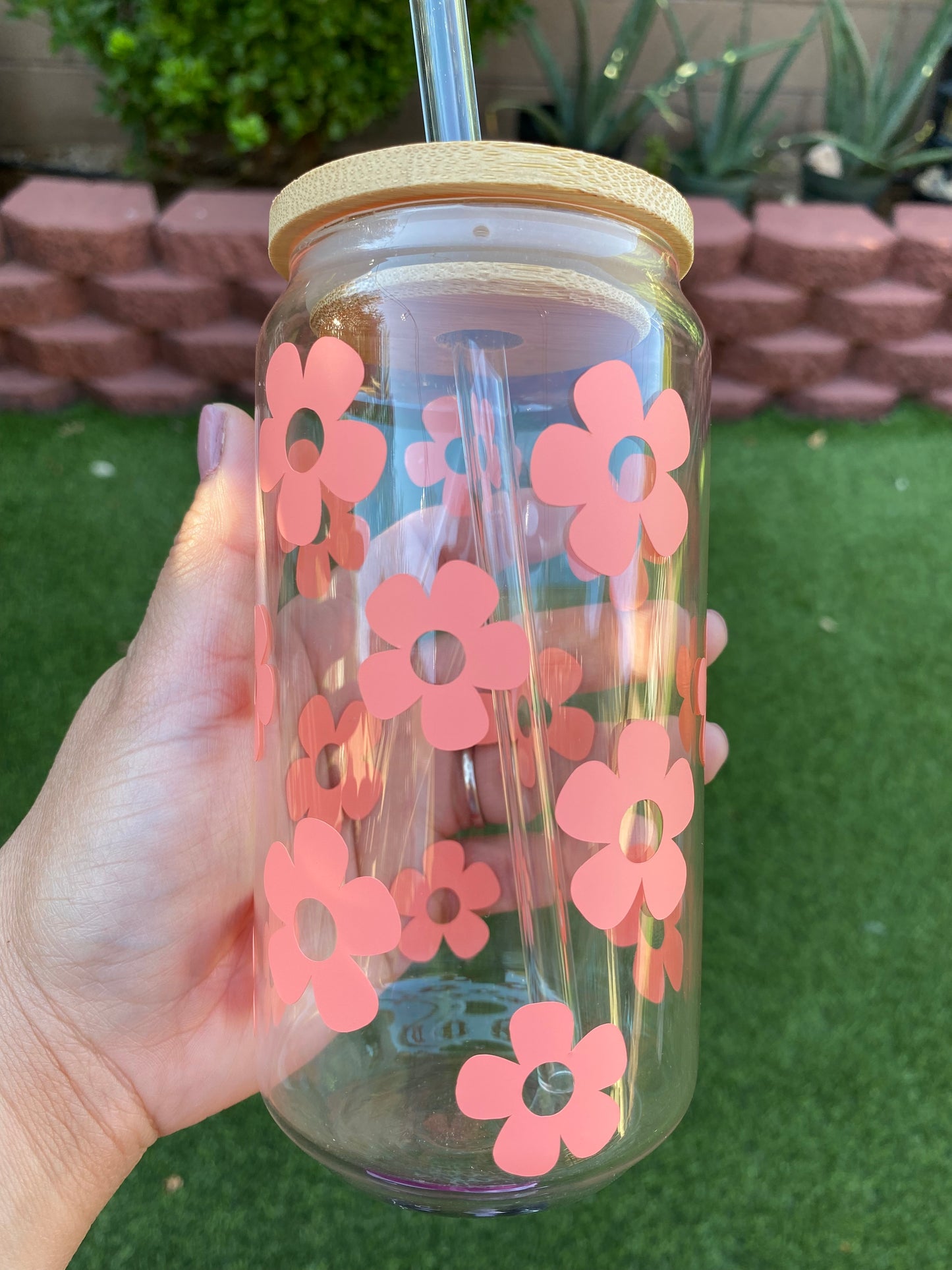 RETRO DAISY FLOWERS CAN GLASS