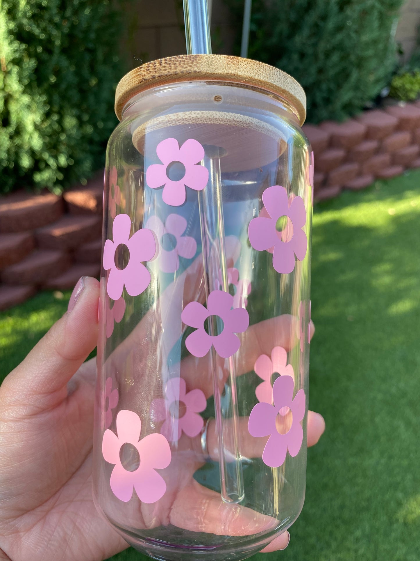RETRO DAISY FLOWERS CAN GLASS