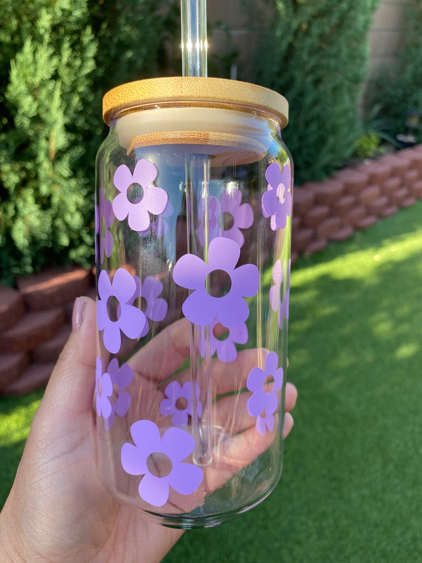 RETRO DAISY FLOWERS CAN GLASS