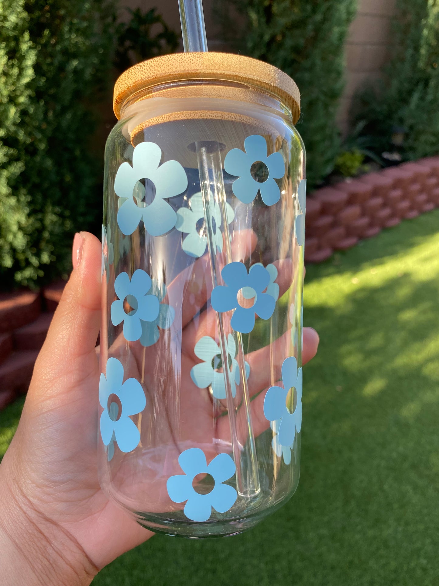 RETRO DAISY FLOWERS CAN GLASS