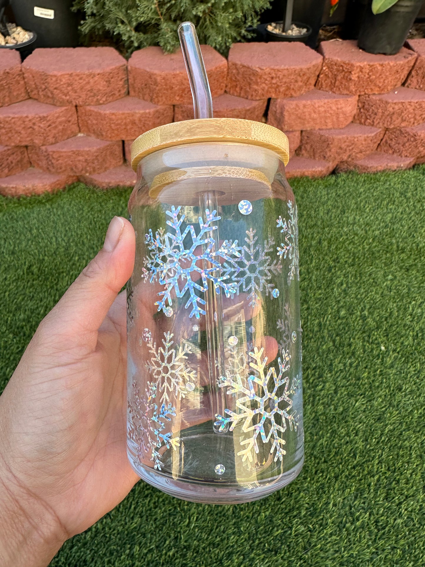 SNOWFLAKES CAN GLASS